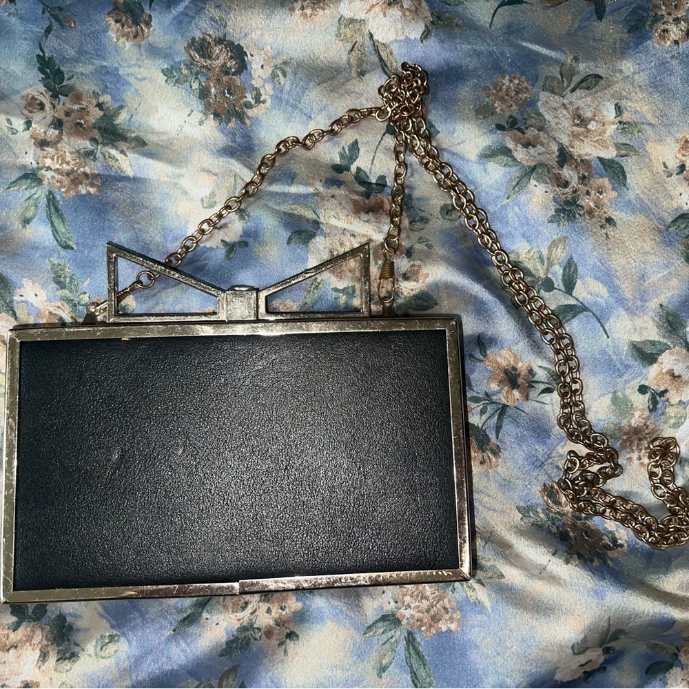 Vintage Elegant Black Clutch with Gold Chain